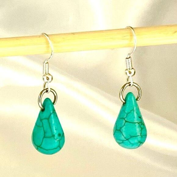 ATK Sterling 925 Silver & Turquoise Teardrop Dangles - Picture 4 of 7